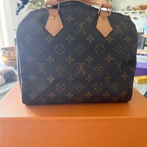 Louis Vuitton Monogram Canvas Satchel with Tan Handles